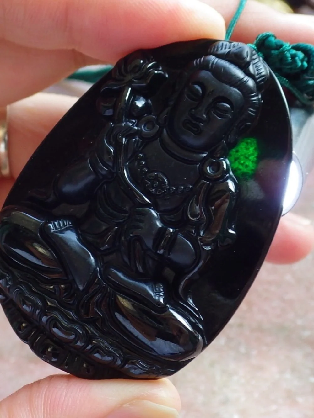 Certified Black Dark Green Natural A Jade jadeite Guanyin Kwan Yin Pendant